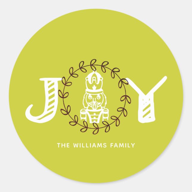 Christmas Nutcracker Personalized Joy Classic Round Sticker (Front)