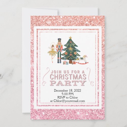 Christmas Nutcracker Pink Glitter Invitation