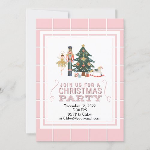 Christmas Nutcracker Pink lines Invitation