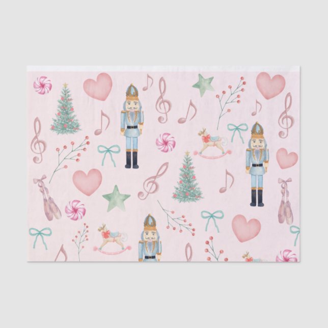 Christmas Nutcracker Pink Pastel Watercolor Tissue Paper (Front)