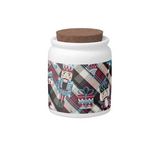 Christmas Nutcracker Plaid Blue Burgundy Candy Jar