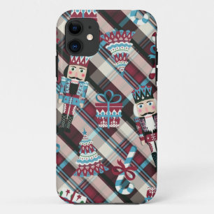 Christmas Nutcracker Plaid Blue Burgundy iPhone 11 Case