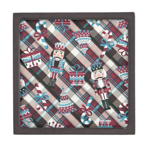 Christmas Nutcracker Plaid Blue Burgundy Jewelry Box