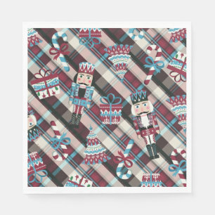 Christmas Nutcracker Plaid Blue Burgundy Napkins