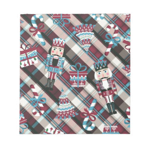 Christmas Nutcracker Plaid Blue Burgundy Notepad