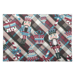 Christmas Nutcracker Plaid Blue Burgundy Placemat
