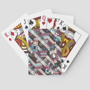 Christmas Nutcracker Plaid Blue Burgundy Poker Cards