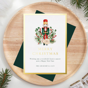 Christmas Nutcracker Red Berries Elegant Foil Holiday Card