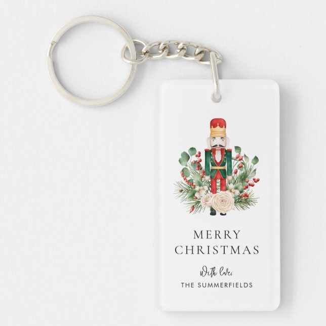 Christmas Nutcracker Script Greenery Holiday Keychain (Front)