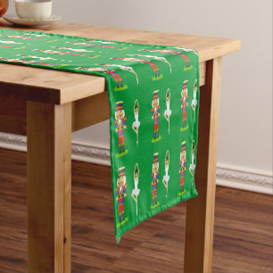 Christmas Nutcracker Soldier & Ballerine on Green Short Table Runner