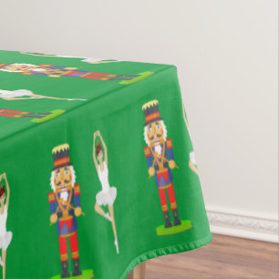 Christmas Nutcracker Soldier & Ballerine on Green Tablecloth