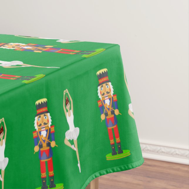 Christmas Nutcracker Soldier & Ballerine on Green Tablecloth (In Situ)