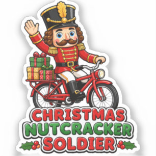 Christmas Nutcracker Soldier Riding Bike Sticker