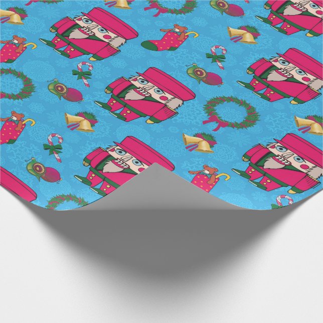 Christmas Nutcracker toy,Blue snowflake pattern Wrapping Paper (Corner)