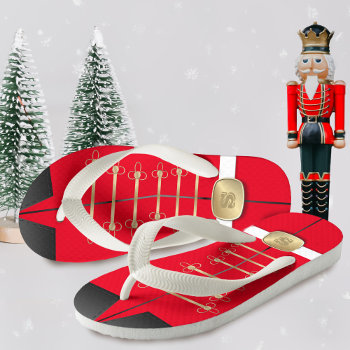 Christmas Nutcracker Toy Soldier Monogram Festive Kid's Flip Flops by mothersdaisy at Zazzle