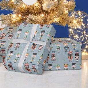 Christmas Nutcracker Toy Soldiers Soft Blue Wrapping Paper