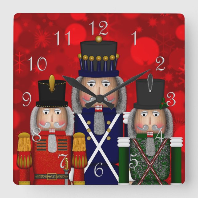 Christmas Nutcracker Trio-Square Wall Clock (Front)