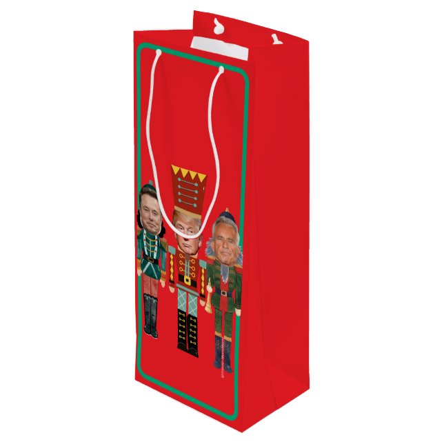 Christmas Nutcracker Trump Kennedy Musk Wine Gift Bag (Back Angled)