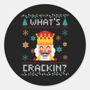 Christmas Nutcracker Whats Crackin Funny Xmas Men  Classic Round Sticker