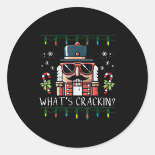 Christmas Nutcracker Whats Crackin Funny Xmas Men Classic Round Sticker