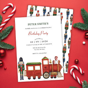 Christmas nutcracker with train birthday christmas invitation