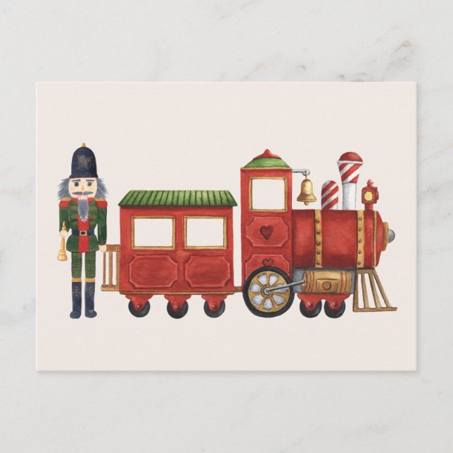 Christmas nutcracker with train  holiday postcard (Front)