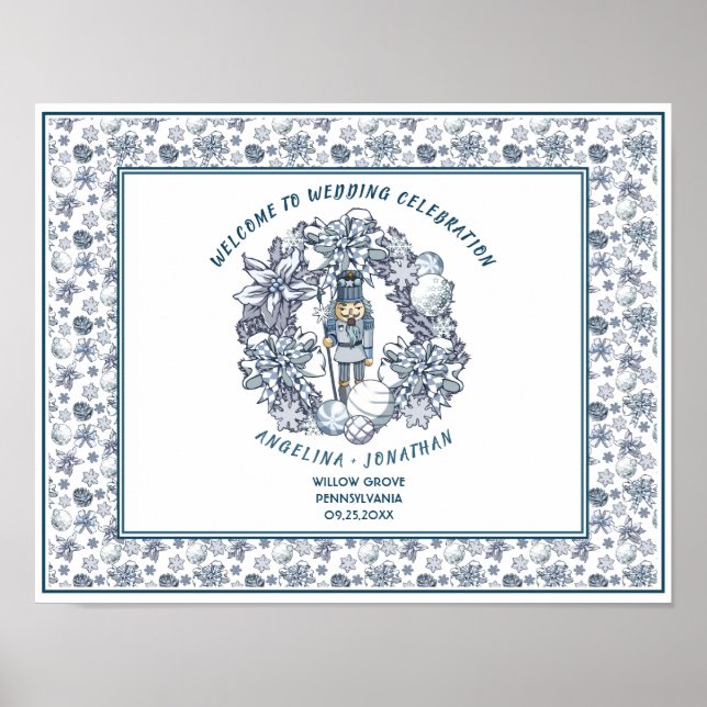 Christmas Nutcracker Wreath Wedding Welcome Poster (Front)