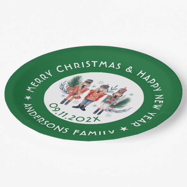 Christmas nutcrackers composition green border paper plates (Angled)