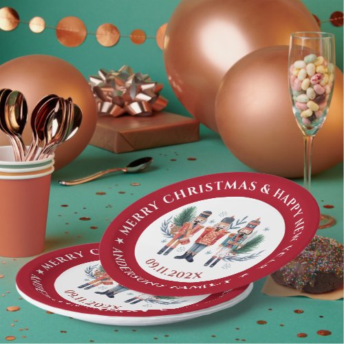 Christmas nutcrackers composition red border paper plates