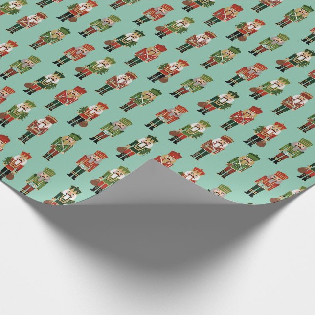 Christmas Nutcrackers mint Wrapping Paper (Corner)