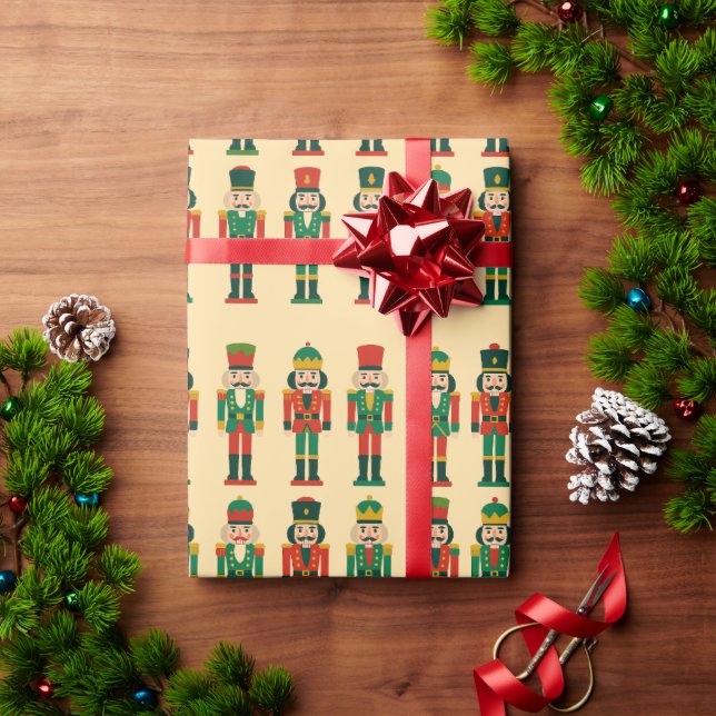 Christmas Nutcrackers on Light Wrapping Paper (Holiday Gift)