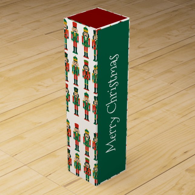 Christmas Nutcrackers on White Customizable  Wine Box (Back)