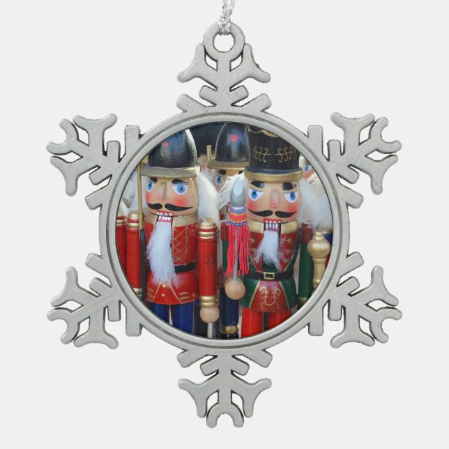 Christmas nutcrackers snowflake pewter christmas ornament (Front)