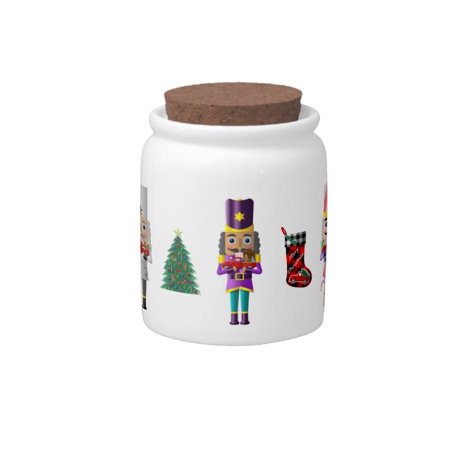 Christmas Nutcrackers with Little Red Trucks Candy Jar (Front)