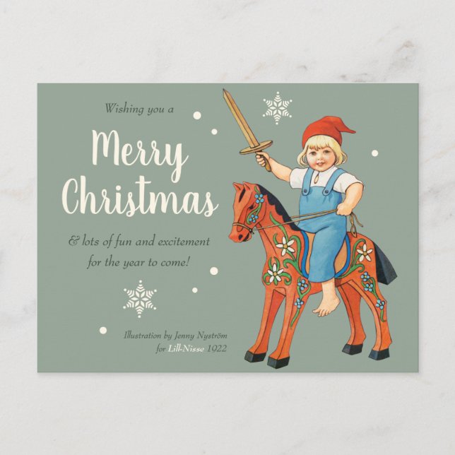 Christmas Nystrom Nyström Lill-Nisse riding CC0323 Postcard (Front)