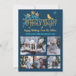 Christmas O Holy Night Family Photo Collage Birds Holiday Card