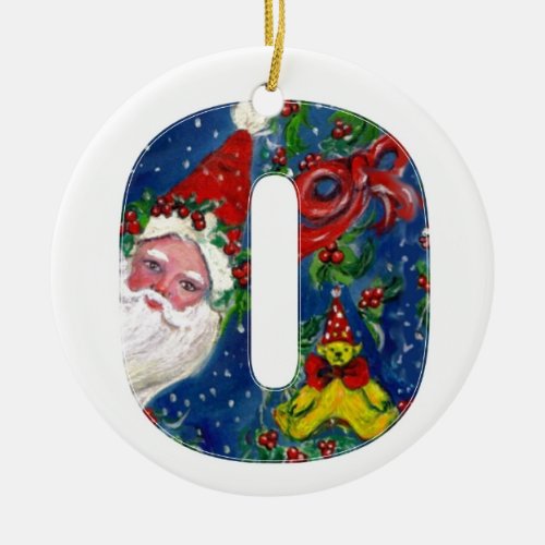CHRISTMAS O LETTER  SANTA CLAUS WITH RED RIBBON CERAMIC ORNAMENT