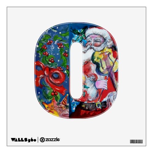 CHRISTMAS O LETTER SANTA  CLAUS WITH VIOLIN WALL DECAL