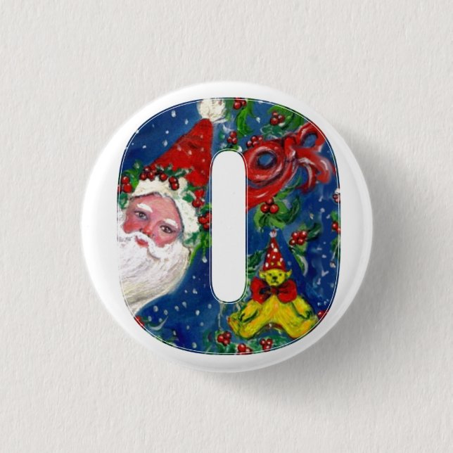 CHRISTMAS O LETTER / SANTA   RED RIBBON MONOGRAM PINBACK BUTTON (Front)