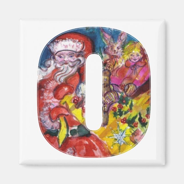 CHRISTMAS O LETTER  / SANTA  WITH GIFTS MONOGRAM MAGNET (Front)