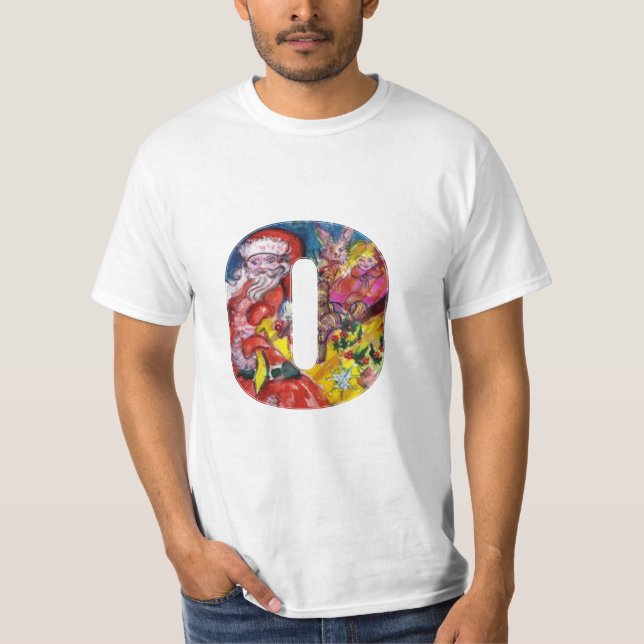 CHRISTMAS O LETTER  / SANTA  WITH GIFTS MONOGRAM T-Shirt (Front)