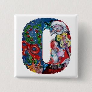 CHRISTMAS O LETTER / SANTA WITH VIOLIN MONOGRAM BUTTON