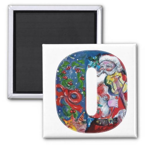 CHRISTMAS O LETTER  SANTA  WITH VIOLIN MONOGRAM MAGNET