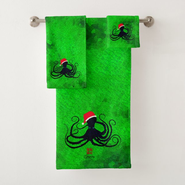 Christmas Octopus - Bathroom Towel Set (Insitu)
