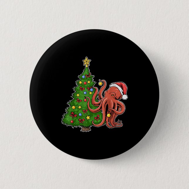 Christmas Octopus  Button (Front)