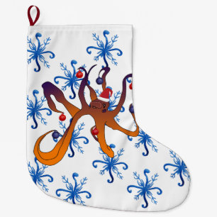 Christmas Octopus Cartoon Large Christmas Stocking