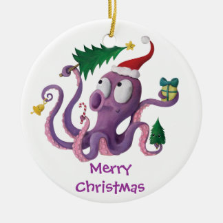 Christmas Octopus Ceramic Ornament