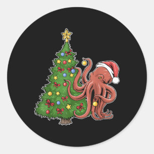 Christmas Octopus Classic Round Sticker
