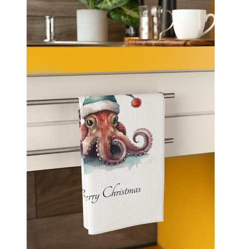 Christmas Octopus customizable Kitchen Towel