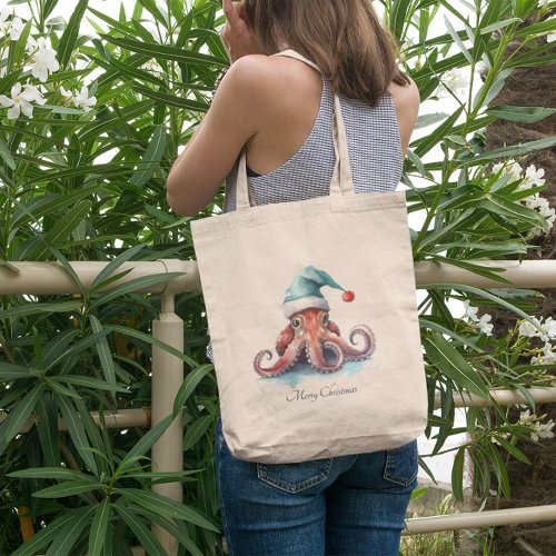 Christmas Octopus customizable Tote Bag